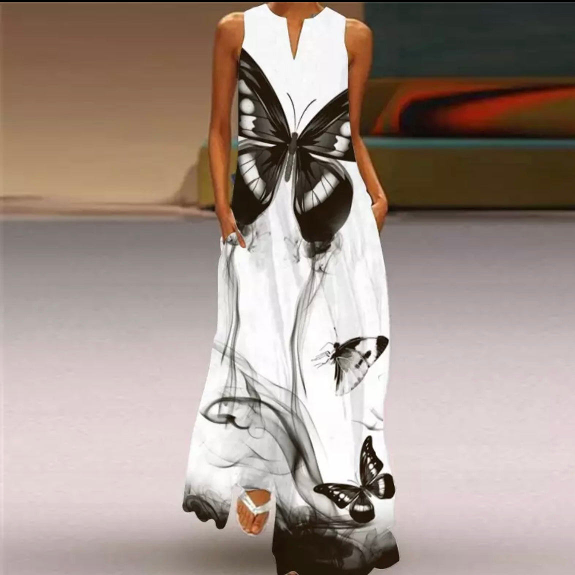 Maxi Summer Dress - White and Black Images