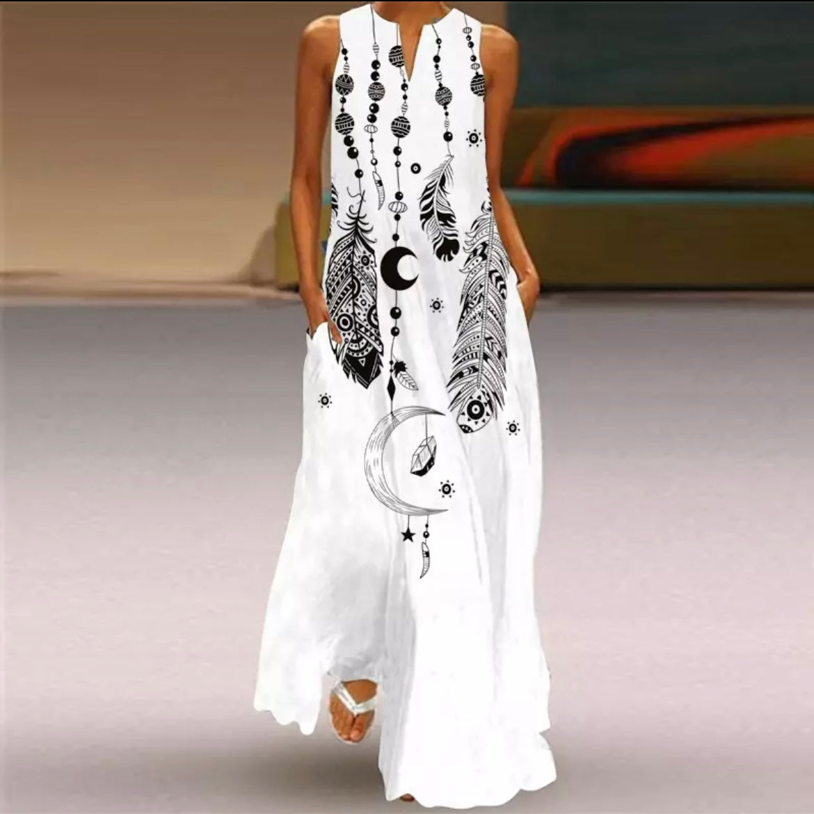 Maxi Summer Dress - White and Black Images