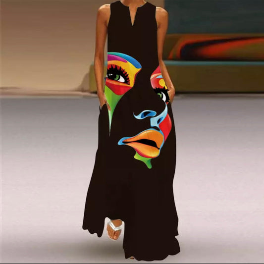 Maxi Summer Dress - Black with Images