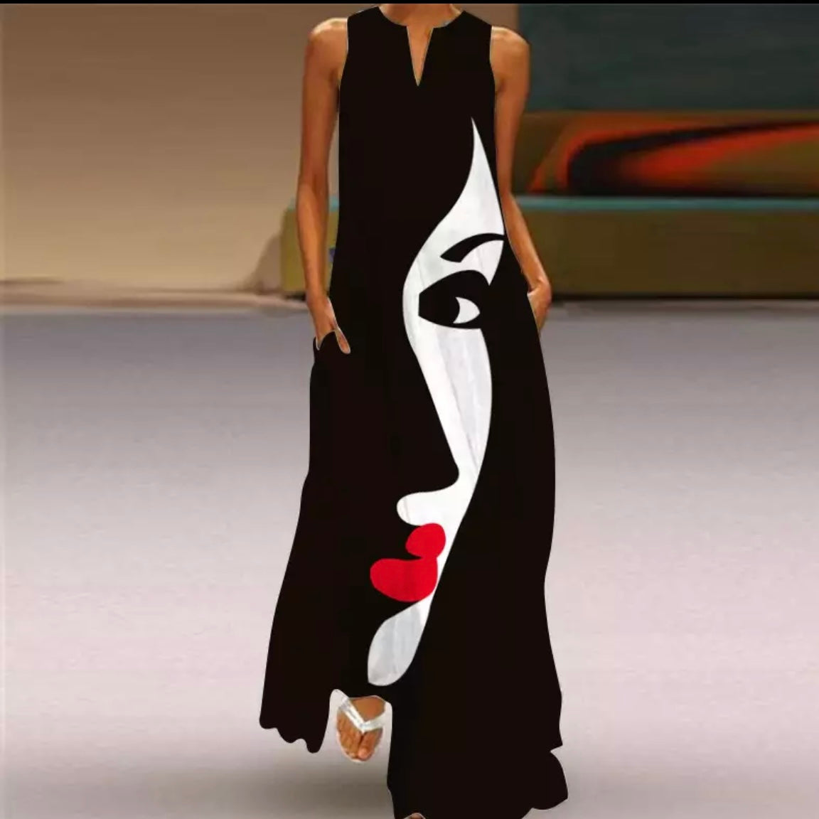 Maxi Summer Dress - Black with Images